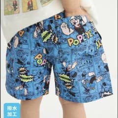 BREEZEの【ポパイ(TM)コラボ】コミック総柄パンツ（水陸両用ブルー美品のサムネイル