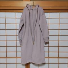 美品 グレージュ スウエット 裏起毛 フード付き ロングコートのサムネイル