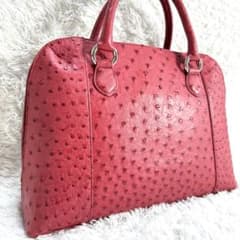 極美品 オーストリッチ レザーハンドバック ローズピンク系カラー 本革 