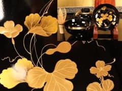 漆芸アート作品 金色と黒色　輪島塗　ひょうたん　瓢箪 BK411 時代輪島塗 瓢箪図金蒔絵 吸物椀 二客 木製 茶道具 懐石 会席