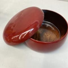 昭和レトロ 後藤塗 蓋付き 丸型 菓子器 菓子箱 木製 漆塗り 器 小物入