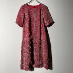 ヴィヴィアンタム パワーネットワンピース S 牡丹 花柄 レッド 赤 ギャザー ヴィヴィアンタム ひざ丈ワンピース 半袖 パワーネット 総柄 立体