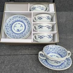 龍峰窯 三洋陶器 スープカップ ソーサー 古伊万里唐草 台付スープ 