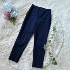 INED Center-Pressed Pants, Slimming Elegance, Navy, Solid Color, Size 9, Elegant and Versatile