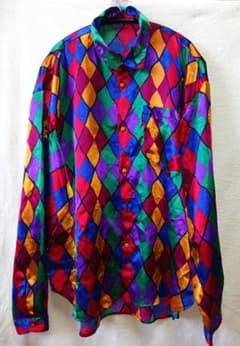 希少　Y2K サイケデリック ハーレクイン総柄シャツ テロ感 レトロ古着 Lのサムネイル