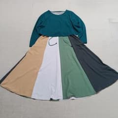 noa-ge マルチカラー 切り替え ロングワンピース 長袖のサムネイル