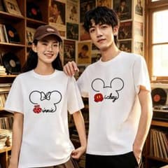 新品 ミッキー＆ミニー プリント 半袖 T シャツ ペアルックのサムネイル