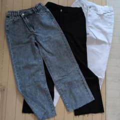 クロスウエスト ワイドレッグ デニムパンツ 3色セット 150のサムネイル