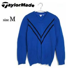 テーラーメイド】Vネックセーター ニット Mサイズ 青 ウール 4535