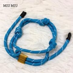 美品✨ ミュウミュウ コード ブレスレット ブルー ゴールド ロゴ ユニ