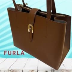 【美品】FURLA ソフィア シボ革 アーチロゴ トートバッグ ショルダー 茶 美品】FURLA ソフィア シボ革 アーチロゴ トートバッグ
