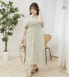 大きいサイズ　クレット　clette ワンピース　ケープ袖　花柄のサムネイル