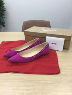 【OY】クリスチャンルブタン　フラットパンプス　ベロア　23cm ピンク OY】クリスチャンルブタン フラットパンプス ベロア 23cm ピンク