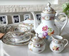 ヴィンテージ　シューマンドレスデンフラワー　透かし細工　プレート　24センチ ヴィンテージ シューマンドレスデンフラワー 透かし細工