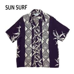 90s SUN SURF オープンカラー アロハシャツ レーヨン ブラウン M