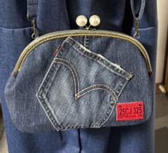 デニム がま口バッグ パール留め具　ハンドメイド デニム がま口バッグ パール留め具 ハンドメイド - メルカリ