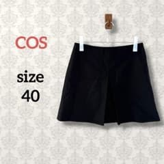 COS【40】プリーツ付きウールミニスカート ブラック ストレッチ Aライン 黒