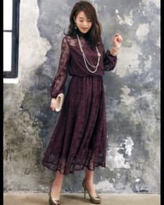 RUIRUE BOUTIQUE クチュールレースロングワンピース ボルドーのサムネイル