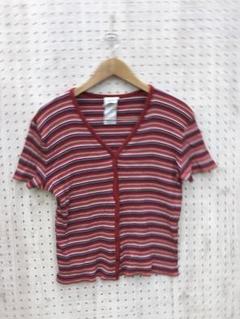 90's Y2K古着 LAURA ASHLEY マルチボーダーリブニットカーデ