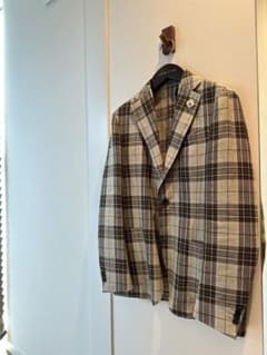 美品 ラルディーニ LARDINI リネン混 チェックテーラードジャケット 46のサムネイル