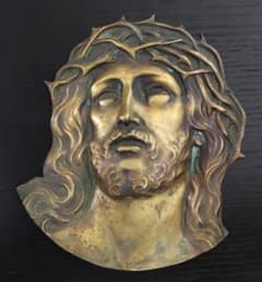 作家物 アンティークブロンズ製1860年頃 大型イエス・キリスト壁掛け 