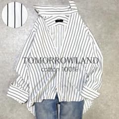 美品✨トゥモローランド 洗える コットン ストライプシャツ 羽織 白×黒のサムネイル