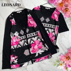 極美品✨LEONARD アンサンブル 2枚セット トリム 花柄 38 黒 ピンク
