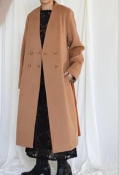 Eimee Law】ロゴテープベルトバックティアードフリルウールコート