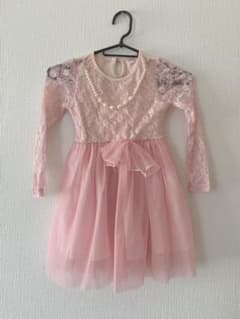 リボンワンピース ピンク ドレス 120 ネックレスつき 結婚式 入学式 卒園式のサムネイル