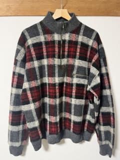【L.L.Bean】イタリア製 ハーフジップ モヘヤ風 チェックニットLsizeのサムネイル