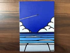 油絵　原画　海の絵　飛行機雲　サムホール　インテリアアート　風景画　夏　KUROのサムネイル