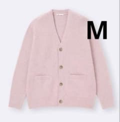 【GU】パフニットVネックカーディガン ピンク