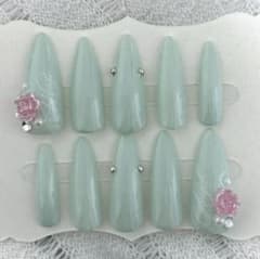 ⑳ ネイルチップ ギャル y2k ミントグリーン バラのサムネイル