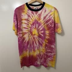 【新品手染め】タイダイ Tシャツ ピンク イエロー クルーネックのサムネイル