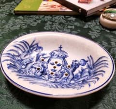 スウェーデン買付　王冠モチーフ　ブルー絵付け　貫入陶器　ソープディッシュ スウェーデン買付 王冠モチーフ ブルー絵付け 貫入陶器 ソープ
