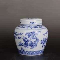 青花童子紋天子缶 景徳鎮 陶磁器 装飾品 現代工芸品 美術品 置物 青花童子紋天子缶 景徳鎮 陶磁器 装飾品 現代工芸品 美術品 置物