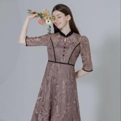 花柄刺繍レースチュールパフスリーブ ワンピース ドレス leja - メルカリ