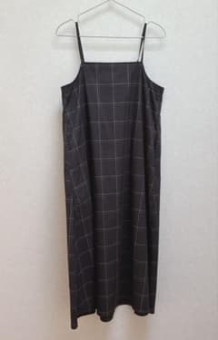 無印良品 乾きやすいブロードキャミソールワンピース ダークグレーチェック M