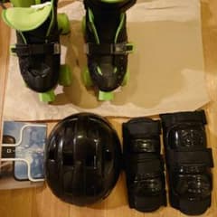 サイズ調整可能 クワッドローラースケート キッズ　ブラック×グリーンのサムネイル