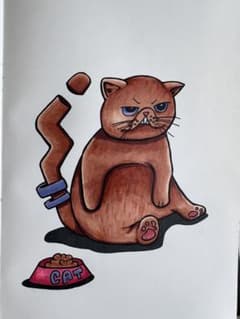 【原画】機嫌わるい猫｜A5サイズ｜一点物｜インテリア・ポストカードのサムネイル