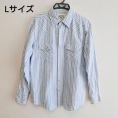 長袖シャツ ストライプ ウエスタン L ブルー 両胸ポケット　Realcrushのサムネイル
