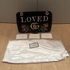 レア グッチ GGマーモント ベルベット LOVED 刺繍 ショルダーバッグ