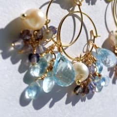 14kgf天然石美しい大粒ドロップブルートパーズアイオライト、アクア