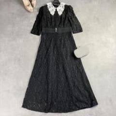 Leja レジャ 総レースロングワンピース ドレス S 白襟 結婚式 お呼ばれ