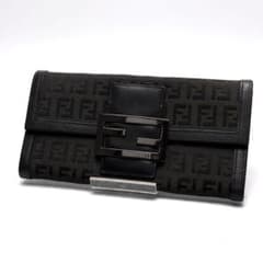 429 美品FENDI ズッカ FFロゴ キャンバス フラップ ロングウォレット