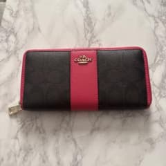 COACH 長財布 ラウンドファスナー ブラウン ピンクのサムネイル