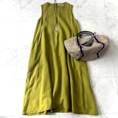 美品 IJEPイジェップ リネンノースリーブワンピース 黄緑2 美品 IJEPイジェップ リネンノースリーブワンピース 黄緑2 - メルカリ