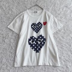 プレイコムデギャルソン ポルカドットTシャツ ダブルハート ロゴ 白 M