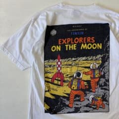 タンタンの冒険 月世界探検 プリントTシャツ Lサイズ ホワイト 古着 