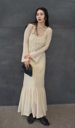 AMERI HEM FRILL WIDE RIB KNIT DRESSのサムネイル